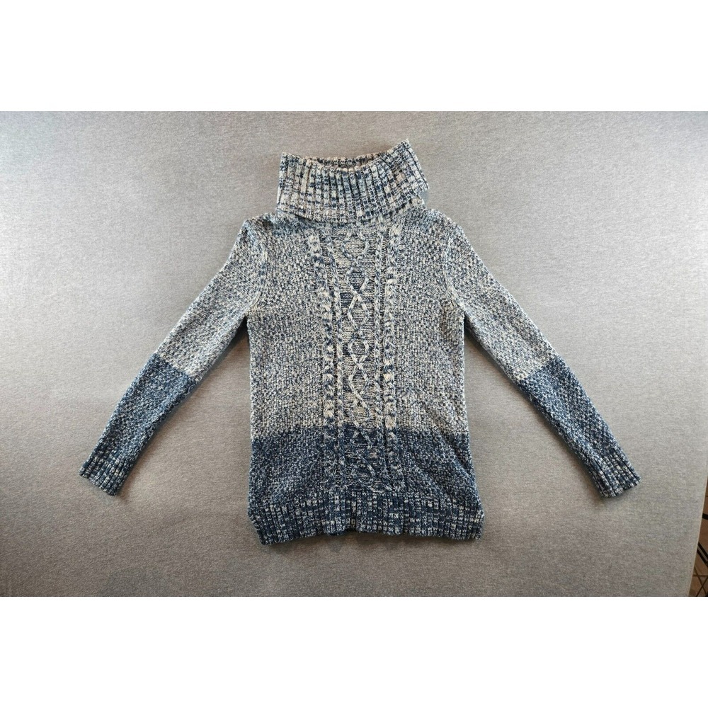 Banana‎ Republic Women's Icelandic Blue Cable Knit Turtleneck Sz XS Colorblock